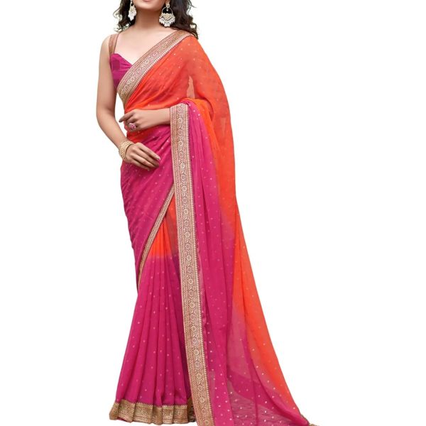 SIRIL Women's Lace & Foil Printed Georgette Saree with Unstitched Blouse Piece