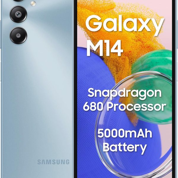 Samsung Galaxy M14 4G (Arctic Blue,4GB,64GB) | 50MP Triple Cam | 5000mAh Battery | Snapdragon 680 Processor | 2 Gen. OS Upgrade & 4 Year Security Update | 8GB RAM with RAM Plus | Without Charger