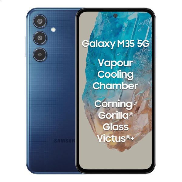 Samsung Galaxy M35 5G (Moonlight Blue,8GB RAM,128GB Storage)| Corning Gorilla Glass Victus+| AnTuTu Score 595K+ | Vapour Cooling Chamber | 6000mAh Battery | 120Hz Super AMOLED Display| Without Charger