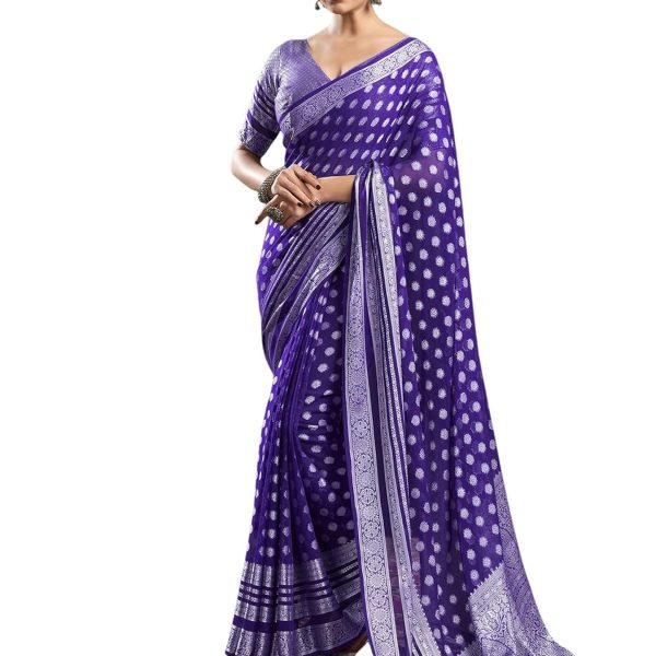 Satrani Women's Georgette Banarasi Jacquard Saree with Unstitched Blouse Piece