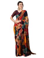 Satrani Women's Georgette Printed Saree with Unstitched Blouse Piece