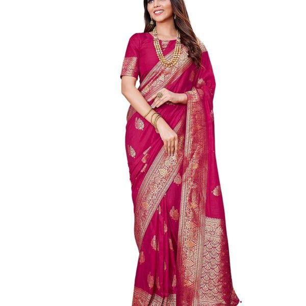 Satrani Women's Silk Blend Jacquard Work Saree with Unstitched Blouse Piece