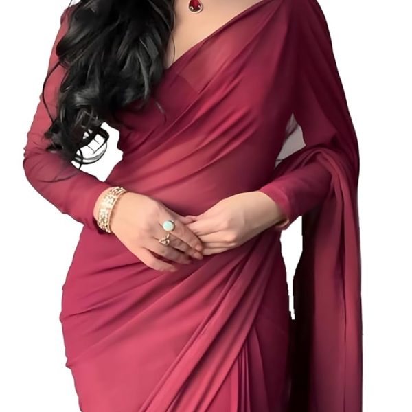 Stylescope Women's Plain Georgette Ready To Wear One Minute Saree With Unstitched Blouse Piece (Kalki)