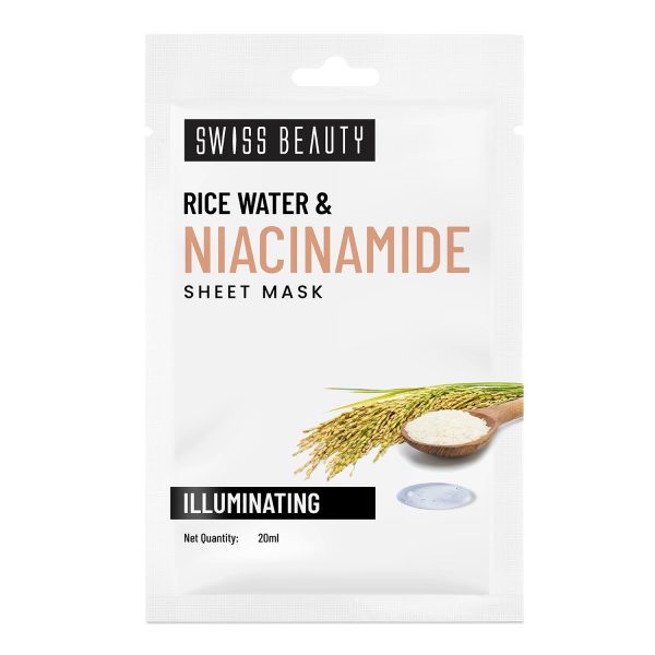 Swiss Beauty Rice Water & Niacinamide Illuminating Sheet Mask | Serum-infused Sheet mask | Minimises open pores | Control excess oil | 20ml