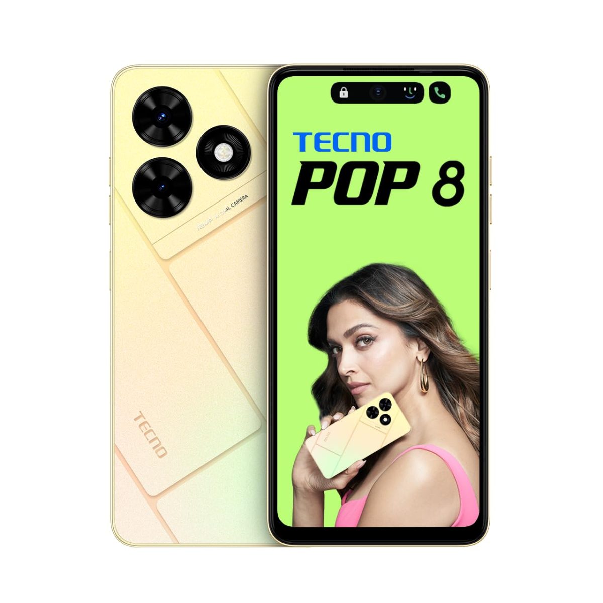 TECNO POP 8 (Alpenglow Gold, 4GB+64GB)| 90Hz Punch Hole Display with Dynamic Port & Dual Speakers with DTS| 5000mAh Battery |10W Type-C| Side Fingerprint Sensor| Octa-Core Processor