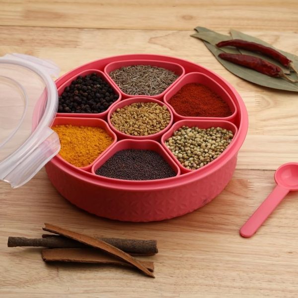 THE SR BRAND Sr Masala Box For Kitchen, Plastic Container For Keeping Spices, Round Multipurpose Masala Box With 7 Section, Spice Box Set (Multi Color), Blue