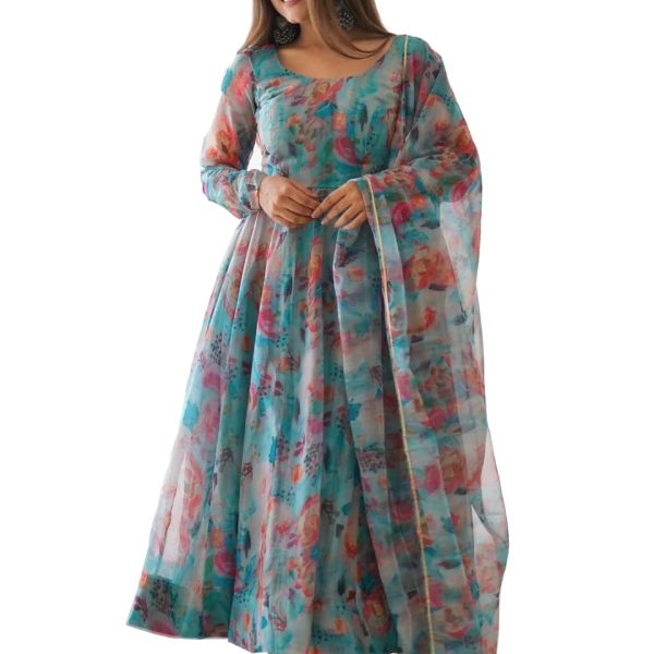 Women Floral Print Anarkali Kurta with Pant and Dupatta