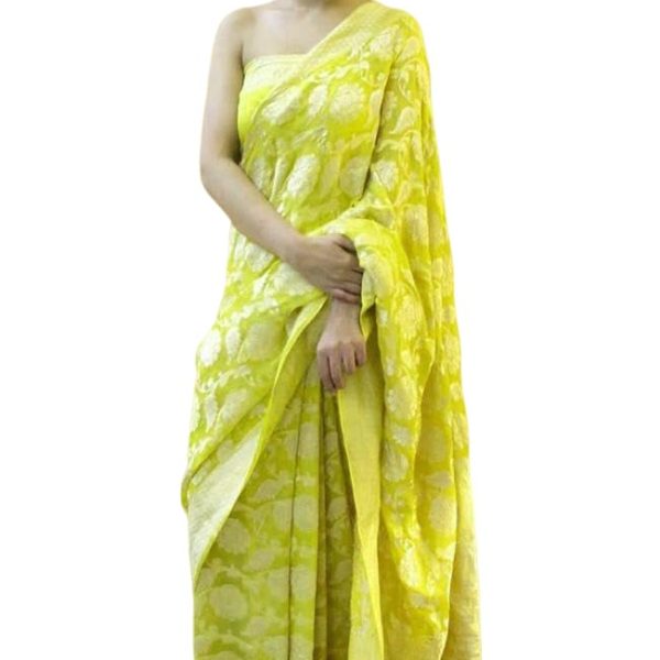 Yashika Women's Fancy Banarasi Kanjivaram Art Silk Saree with Blouse Pieces||Lemon Coloured Kanjivaram Saree|| AZ-YS-OG-CUBE LEMON