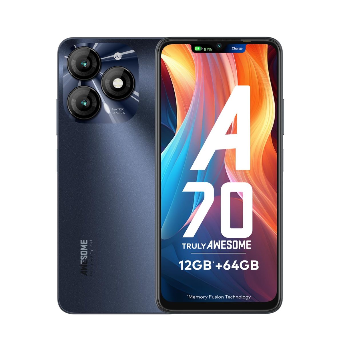 itel A70 (4GB RAM, 64GB ROM) Upto 12GB RAM with Memory Fusion | 13MP Dual Rear Camera & 8MP Front Camera | 5000mAh with Type-C | Dynamic Bar | Side Fingerprint | Octa-Core Processor | Starlish Black