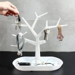 wolpin Tree Key Holders with Tray for Dressing Table Home Decor Hallway Multiple Key Hanger, Watch Holder Decorative Storage Box, White