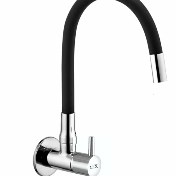 10X Sink Tap for Kitchen BL-9876 Flexible Neck Black Color Wall Mount, Chrome Finish (Single Flow)