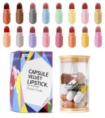 Huda Crush Beauty Mini Bullet | Capsule Style Lipstick Set Herbs-Ayurvedic Creamy Matte Lipstick Set For Lip Hydrating & Moisturizing Crayon Velvet Matte Lipstick Set Of 16 Multicolor Shades