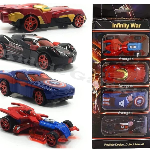 Kiddie Galaxia Mini Metal Car for Kids, Avenger Car Pack of 4 Mini Racers Series Diecast Cars Suitable for Children, Movie Vehicle Racing Cars for Competition and Story Play - Multicolor