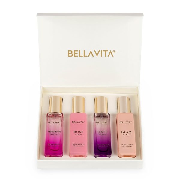 Bella Vita Luxury Woman Eau De Parfum Gift Set 4x20 ml for Women with Date, Senorita, Glam, Rose Perfume|Floral, Fruity Long Lasting EDP Fragrance Scent