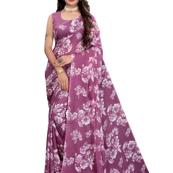 SIRIL Women's Floral Printed Georgette Saree with Unstitched Blouse Piece