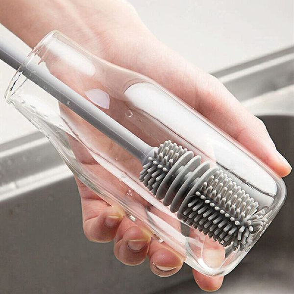 XML Bottle Cleaning Brush Silicone Long Handle for Baby Bottle, Water Bottle, Containers, Vase and Glass, Bottle Cleaner for Home and Kitchen Accessories Item Products (28-CM-Silicone-Grey-Brush)