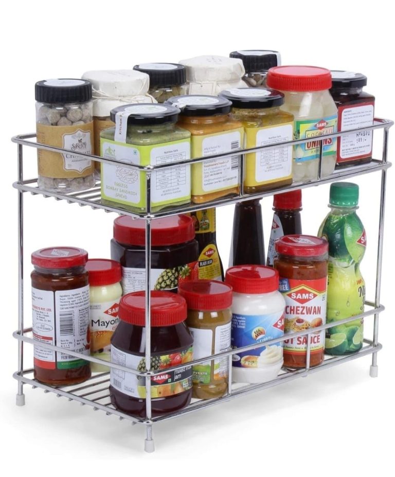 AB99 COLLECTION Stainless Steel 2-Tier Kitchen Rack&Organizer Spice Rack&Container Organizer, Utensils Dishes Spices Jar Holder Rack&Cup&Glass Holder, Countertop, Tabletop Rack Step Shelf