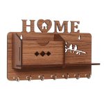 Webelkart Wooden Matte Finish Designer Home Side Wall Shelf, Key Holder with 7 Keys Hooks (Brown)- Home Decor Items, Diwali Decorations Items