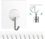 Chillyfit Wall Hooks for Hanging Strong, 10 Pack Adhesive Hooks for Wall Heavy Duty, Wall hangings, Kitchen Accessories Items, Clothes Hanging, Stainless Steel, Transparent