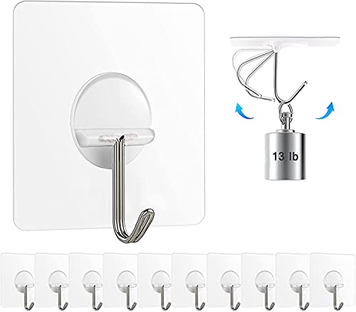 Chillyfit Wall Hooks for Hanging Strong, 10 Pack Adhesive Hooks for Wall Heavy Duty, Wall hangings, Kitchen Accessories Items, Clothes Hanging, Stainless Steel, Transparent