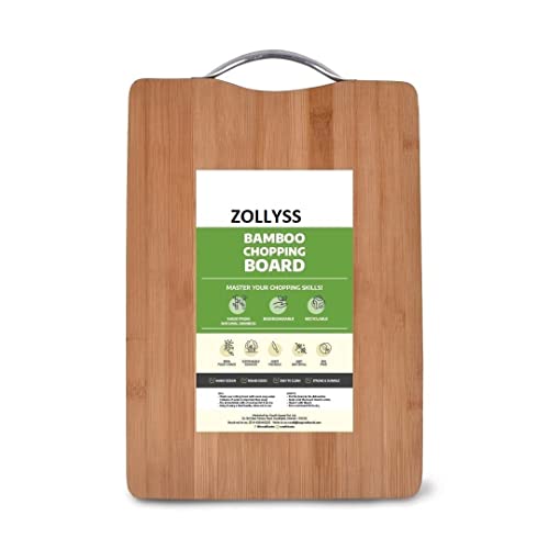 Zollyss Large Natural Bamboo Wood Chopping Cutting Board for Kitchen Vegetables, Fruits & Cheese, BPA Free, Eco-Friendly, Anti-Microbial (30 x 20 CM) Pack of 1