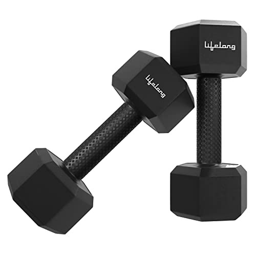 Lifelong PVC Hex Dumbbells Pack of 2 for Home Gym Equipment Fitness Barbell|Gym Exercise|Home Workout, Gym Dumbbells|Dumbbells Weights for Men & Women (6 Months Warranty)