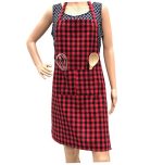 PIXEL HOME Decor Cotton Apron 100% Cotton Check Kitchen Apron with Front Center Pocket Best Design Apron (Red Checked)