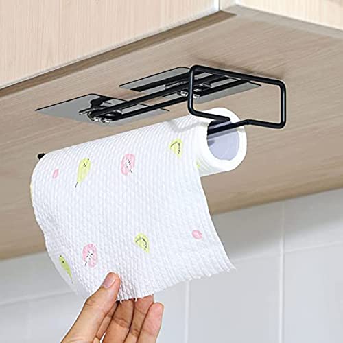 Plantex Self-Adhesive Drill Free Toilet Paper Roll Holder/Tissue Paper Holder/Wine Glass Holder/Towel Holder Kitchen Rack Holder/Bathroom Accessories (Black-Wall Mount)