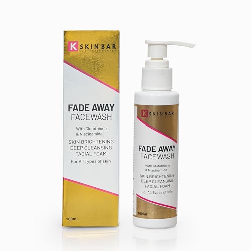 K SKIN BAR Fade Away Brightening Face Wash with Kojic Acid & Glutathione | Facial Foam for Brightening & Antioxidant Effect | 100ml | For All Skin Types | Men & Women