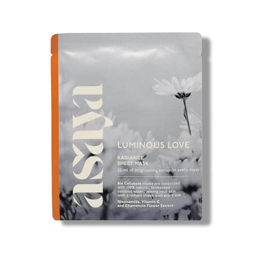 Asaya Radiance Face Sheet Mask for Brightening | Bio cellulose Sheet Mask for Dull, Uneven Skin | Niacinamide, Vitamin C & Chamomile Flower Extract | Adds Glow | Made in Korea | All Skin Types