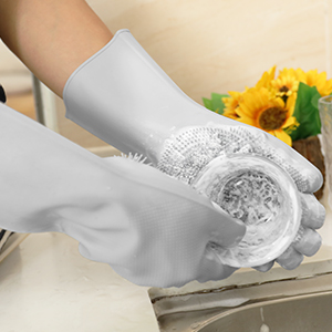 Rubber dishwashing gloves