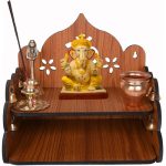 Gojeeva Wood Hand Crafted Om Pattern Home Temple for Puja Temple for Home and Office l Puja Mandir l Wooden Mandir l Puja Shelve (Brown-1) (Pack of 1)