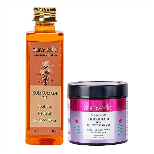 Auravedic Kumkumadi brightening gel and Kumkumadi Tailam Kumkumadi face oil for glowing skin Kumkumadi Gel with Kumkumadi oil 100ml,100gm