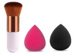 Aadav 1 Round Foundation Makeup Brush, 2 Pieces Makeup Sponge Blender (Mini Foundation Brush With 2Pcs Blender Puff)