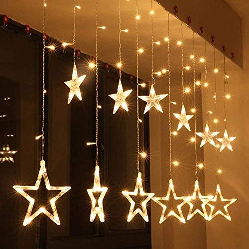 Quace 12 Stars Curtain String Lights, Window Curtain Lights with 8 Flashing Modes Decoration for Christmas, Wedding, Party, Home, Patio Lawn, Warm White - Warm White