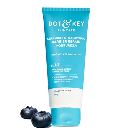 Dot & Key Ceramides Moisturizer with Hyaluronic for Intense Moisturizing and Skin Strengthening | With Probiotic & Rice Water I Barrier Repair Cream | For Dry Skin, Normal Skin & Sensitive Skin | 175g