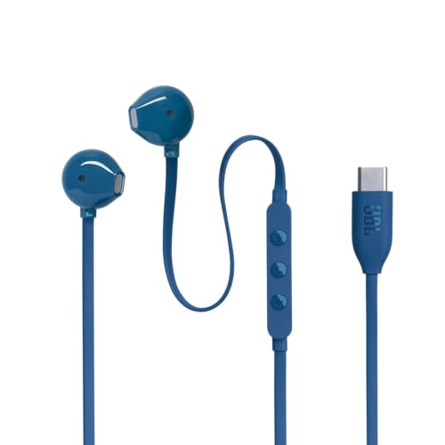 JBL Tune 305 Wired in-Ear Type C Headphones, Hi-Res Audio with Digital-to-Analog Converter, 3-Button EQ Preset Remote with Microphone, Tangle-Free Flat Cable, Compatible with USB-C Devices (Blue)