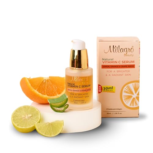 Milagro Beauty Vitamin C Serum for Face Brightening, Lemon, Orange, Grape Seeds, Hyper-pigmentation & Wrinkles Skin CLearing Serum with Natural Fruity Goodness- 30ML