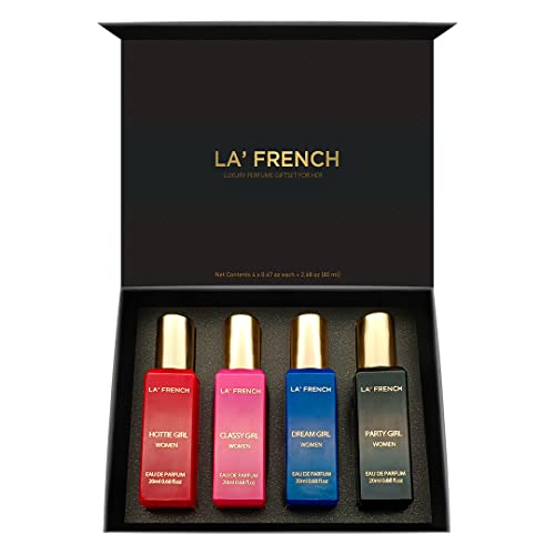 LA' French Luxury Perfume Gift Set For Her, Perfume for Women, Perfume Gift Hamper for Girls, Long-Lasting and Luxurious, Best Long-Lasting Perfume for Girls, Perfume combo, Set of 4 (20g Each)