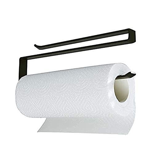 Dime Store iron Paper Holder Towel Holder Underneath Cabinet Rack Holder Over The Door Kitchen Roll Holder Toilet Paper Roll Holder Over The Cabinet (Set of 1, Black)