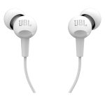 JBL C100SI Wired In Ear Headphones with Mic, JBL Pure Bass Sound, One Button Multi-function Remote, Premium Metallic Finish, Angled Buds for Comfort fit (White)