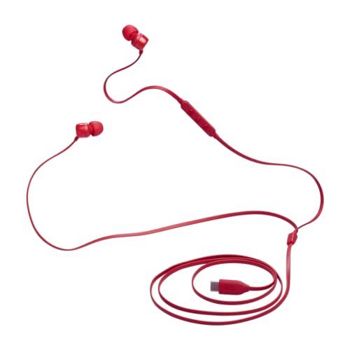 JBL Tune 310 Wired in-Ear Type C Headphones, Hi-Res Audio with Digital-to-Analog Converter, 3-Button EQ Preset Remote with Microphone, Tangle-Free Flat Cable, Compatible with USB-C Devices (Red)