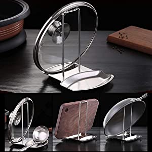 SPN-LO4C5 poon Rest and Pot Lid Holder, Stainless Steel Pan Pot Cover Lid Rack Shelf Stand Holder