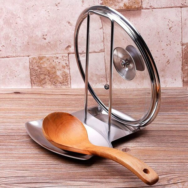 Zollyss Spoon Rest and Pot Lid Holder, Stainless Steel Pan Pot Cover Lid Rack Shelf Stand Holder Spoon Holder Utensil Rest Stove Organizer Storage Soup Spoon Rests Kitchen Tool