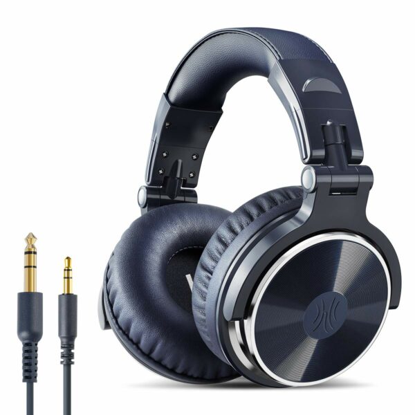 OneOdio Pro-10 Over Ear Headphone, Wired DJ Bass Headsets with 50mm Driver, Foldable Lightweight Headphones with Shareport and Mic for Recording Monitoring Podcast Guitar PC TV (Blue)