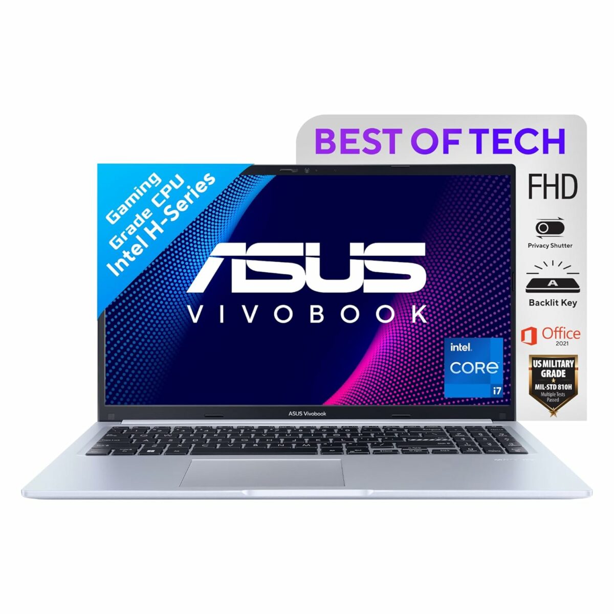 ASUS Vivobook 15, 15.6" (39.62cm) FHD, Intel Core i7-12700H 12th Gen, Thin and Light Laptop (16GB/512GB SSD/Icelight Silver/Windows 11/ Office 2021),1.7 Kg, X1502ZA-EJ745WS