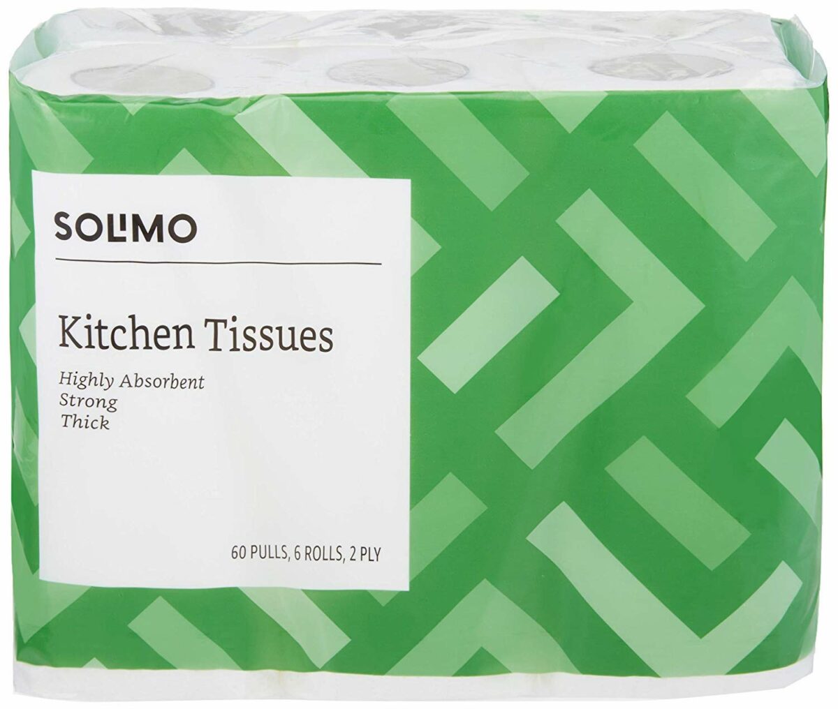 Amazon Brand - Solimo 2 Ply Kitchen Tissue/Towel Paper Roll 360 pulls | 60 pulls X 6 Rolls | soft and highly absorbent | 100% Natural Virgin Cellulose Fiber