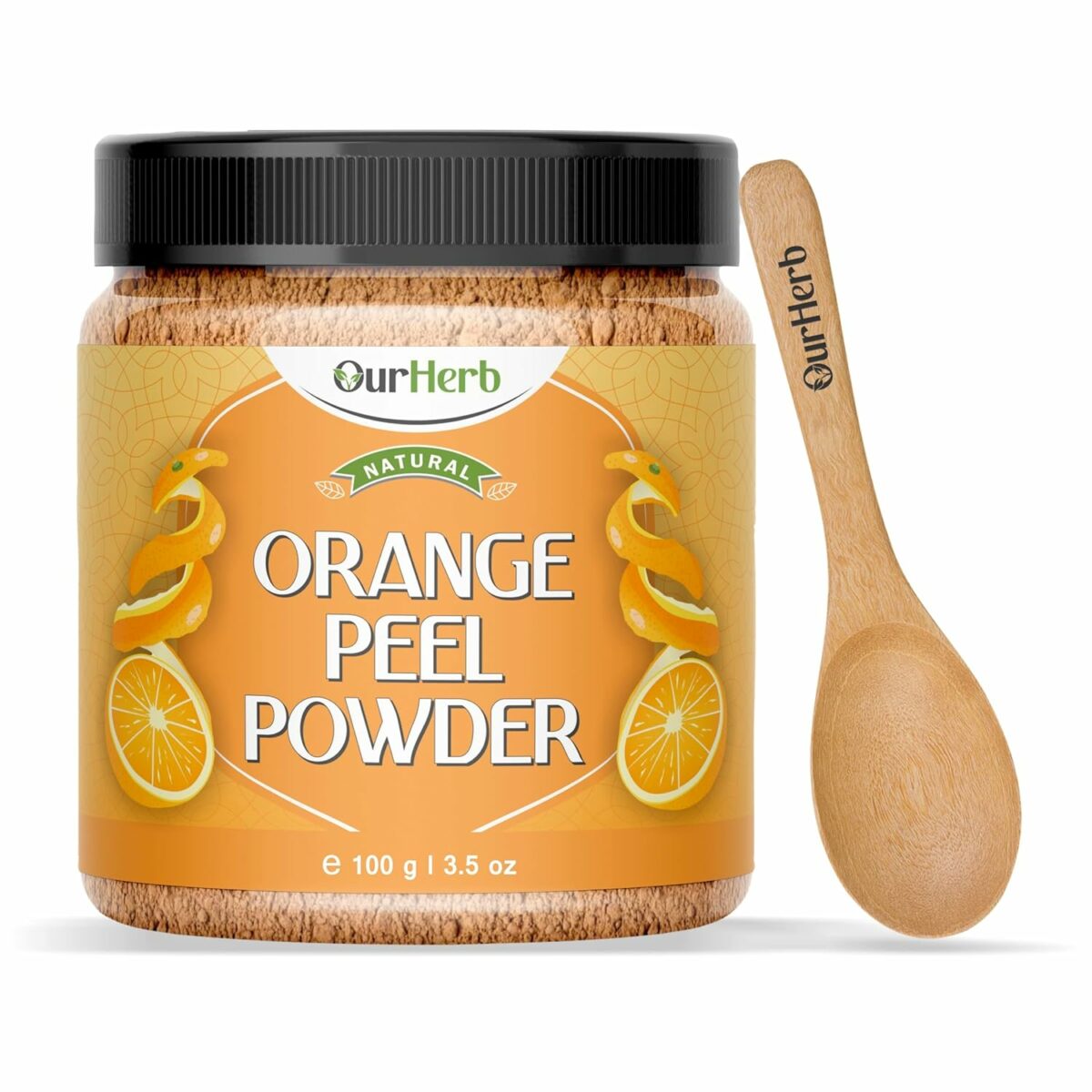 OurHerb® Pure & Natural Orange Peel Powder for Face Pack with Vitamin C & Antioxidants. Cruelty-Free, Vegan Formula for Skin with Wooden Spoon - 100g | 3.5 Oz