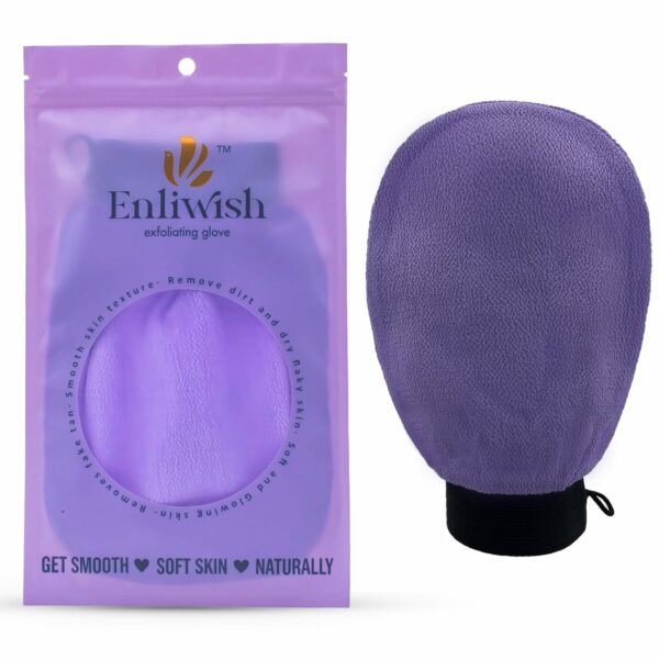 ENLIWISH Exfoliating Glove Mitt - Body Scrub for Bath Shower - Exfoliator Glove Visibly Lift Away Dead Skin - Tan Removal - 100% Viscose Deep Exfoliating Gloves for Soft Skin (Purple)