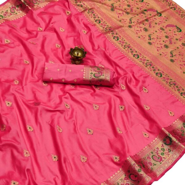 Pandadi Saree Women's Paithani Silk Saree With Unstitched Blouse